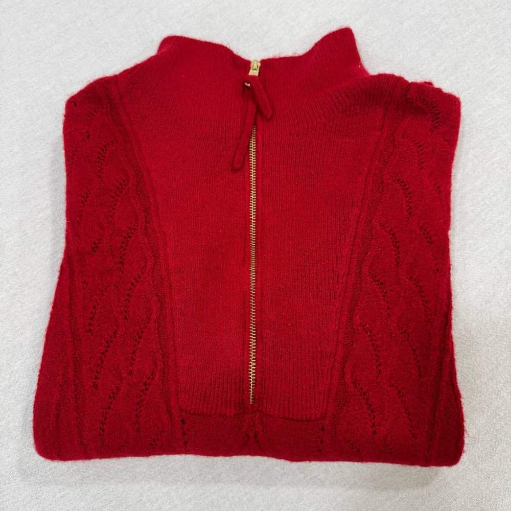 VTG Talbots Red Cowl Neck Cable Knit Pullover Sweater Women’s XL 1/4 Zip Acrylic